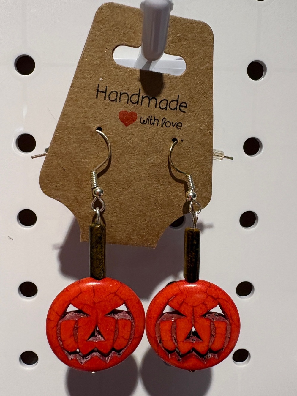 (2/$30) Handmade Orange Pumpkin Face Drop Earrings